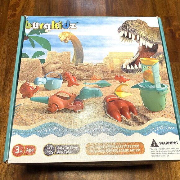 Burgkidz Dinosaur Beach Outdoor Play Set 18 Pieces For Kids Ages 3+ Sand Toys - Picture 1 of 13